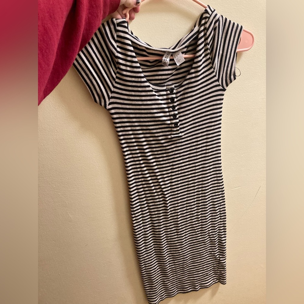 Black and White Striped Midi Dress